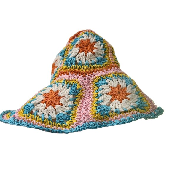 Handmade Vintage Crochet Bucket Hat Colorful Granny Squares Boho Festival Y2K main image 5